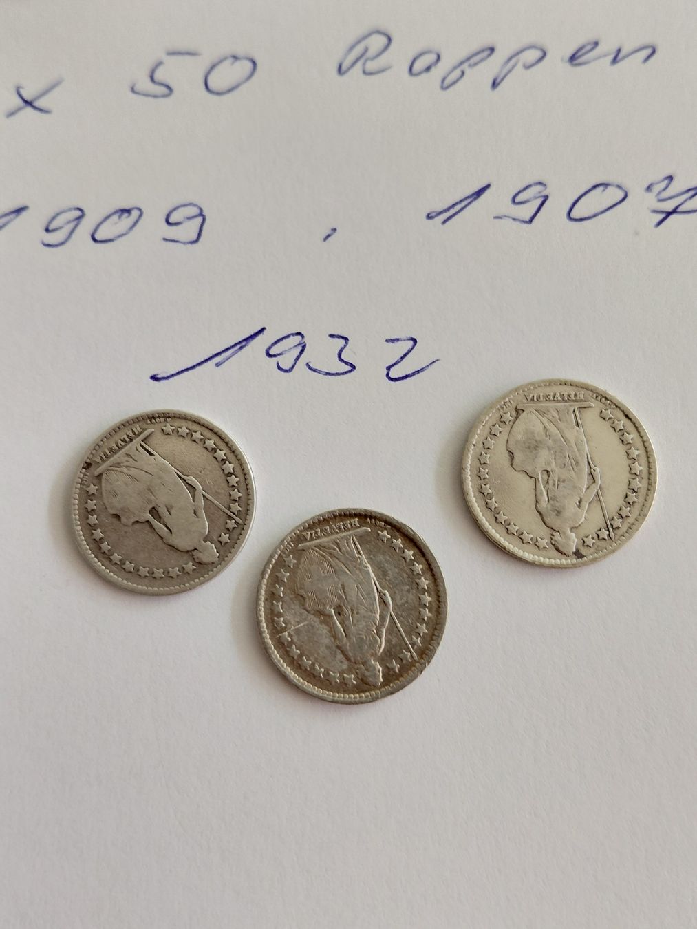 Tutti le monete: 3x 50 Rappen silber 1909, 07, 32 – Usato da Bonaduz venduto da topolino052 1