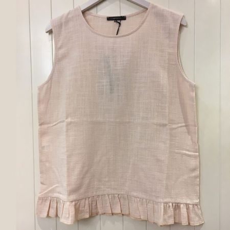 GWhite Top mit Rüschen Saum zart rosa 100 % Baumwolle Gr 34