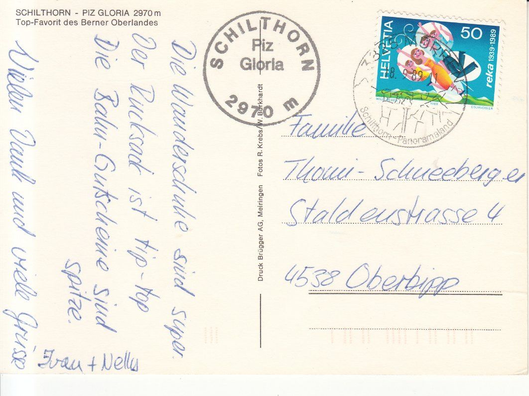 Cartoline postali: Schilthorn 1989 – Usato da Bürglen TG venduto da StampGraf 1