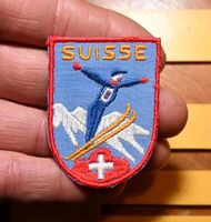 VTG Badge SUISSE Skispringer ST. GALLER STICKEREI klein blau