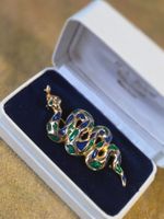 Tolle Vintage Brosche Schlange cooles Motiv farbiges Emaille