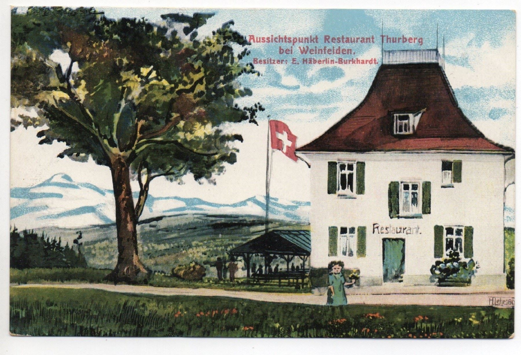 Cartoline postali: WEINFELDEN Restaurant Thurberg - Bes.: E. Häberlin-Burkhardt – Usato da Jona venduto da philajona