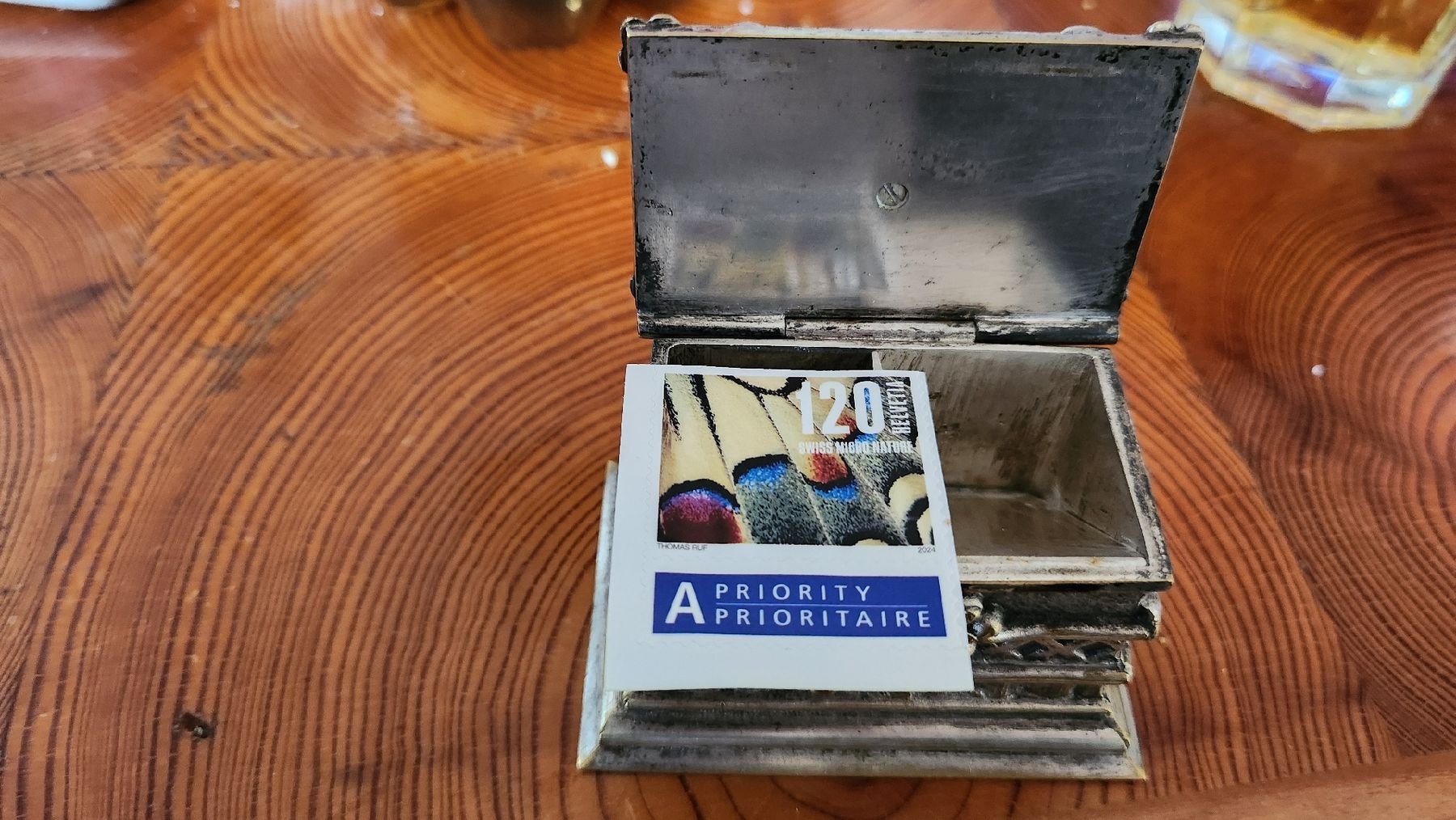 Barattoli: Antike Briefmarken Dose, versilbert. – Usato da Ettingen venduto da 1964erNachtzugfahrer 2