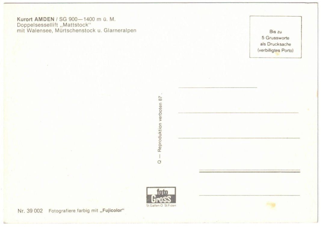 Cartoline postali: Amden - Sessellift Mattstock – Usato da Binningen venduto da Mountainrider 1