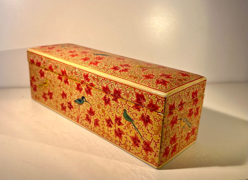 Barrette à Cheveux Artisanale Russe En Papier Mâché - Peinte à La Main Motif Fleurs Zhostovo, Laquée