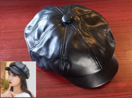 Retro Baskenmütze schwarz - Béret noir rétro en cuir PU
