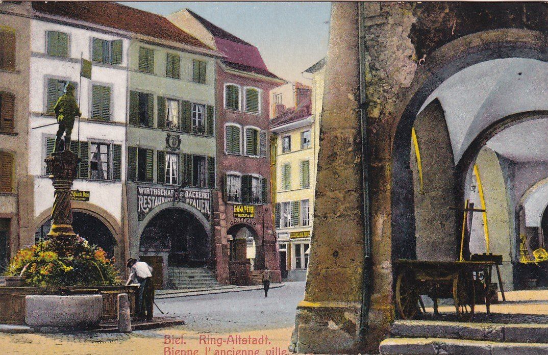 Ansichtskarten: AK Biel BE (Altstadt) nach St. Gallen SG 1916, belebt ! – Gebraucht aus Baar von Asmara111