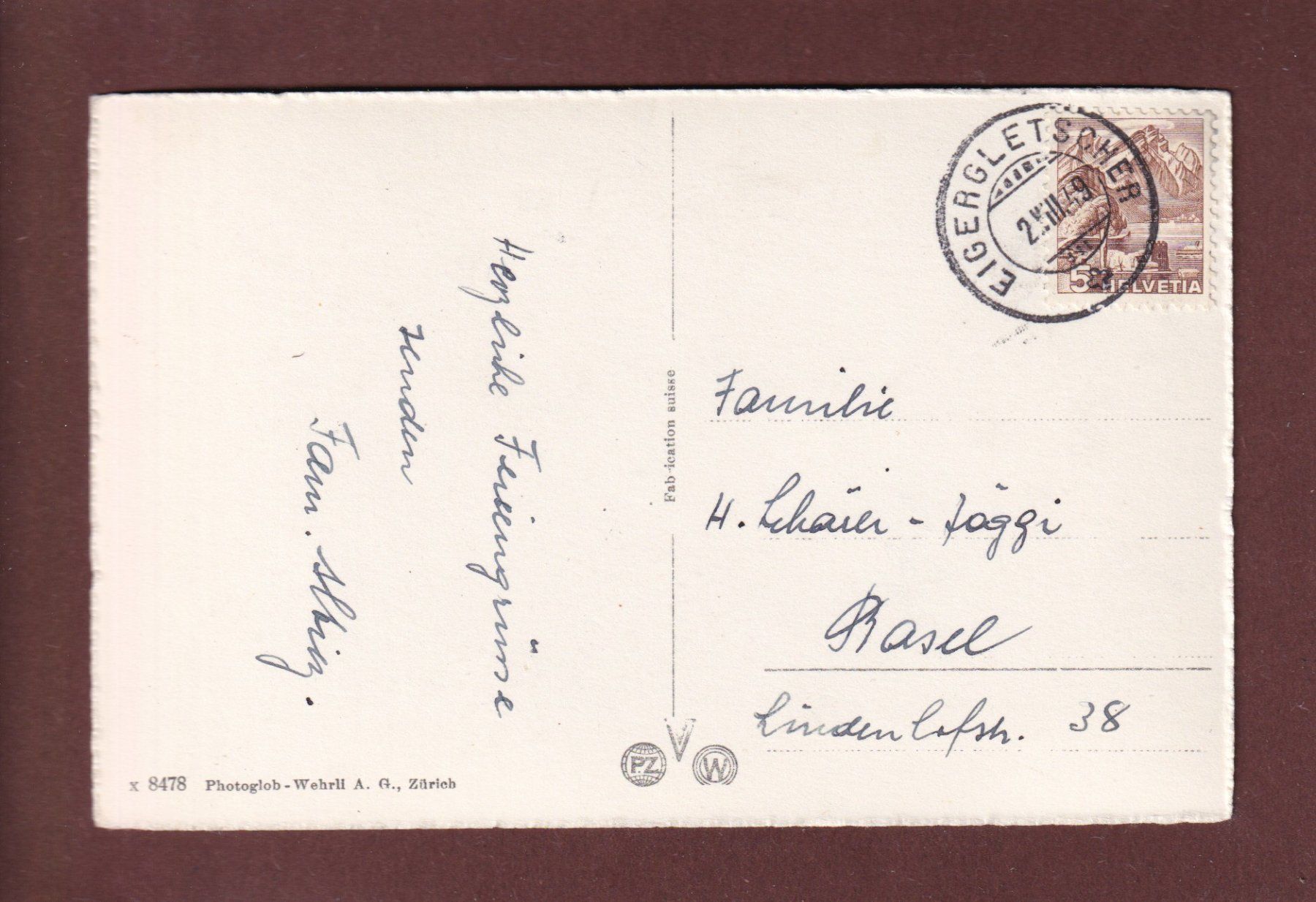 Cartoline postali: Jungfrau-Bahn - STATION EIGERGLETSCHER - 1949 – Usato da Pully venduto da nicecards 1