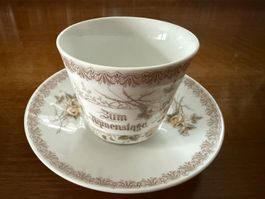 Tasse mit Untertasse Blumenmotiv "Zum Namenstage" Weiss