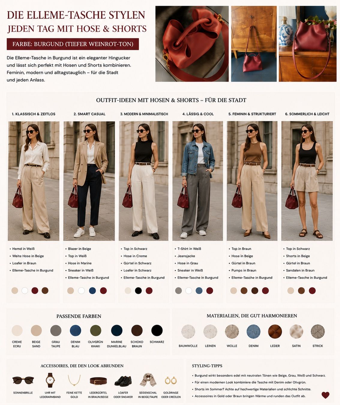 Taschen für Damen: ELLEME HANDTASCHE BORDEAUX – Neu (gemäss Beschreibung) aus Zürich von STYLEHAUS 2