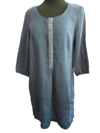 HEINE ca Gr. 42 44 s.Masse Leinen Tunika-Kleid grau Glitzer