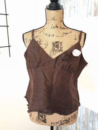 Damen Top dunkelbraun Grösse L Seide/Leinen guter Zustand