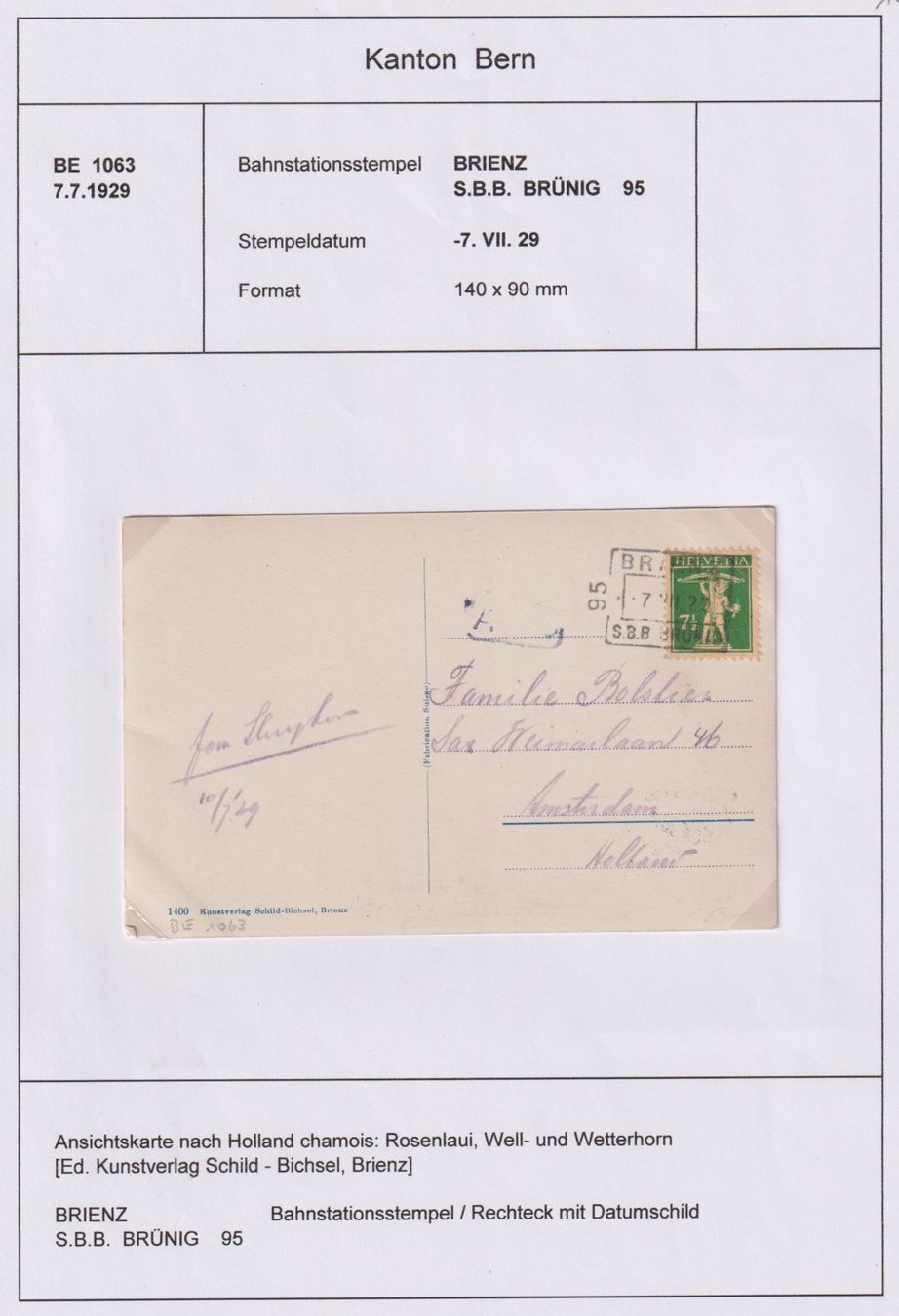 Tutti i francobolli: Seltener Bahnstationsstempel SBB Brünig – Usato da Bellach venduto da qsearch