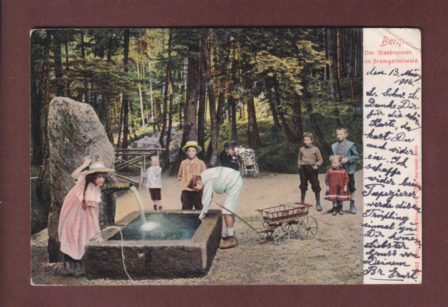 Ansichtskarten: BERN - Glasbrunnen im Bremgartenwald - 1904 // Eckbug // – Gebraucht aus Pully von nicecards-shop