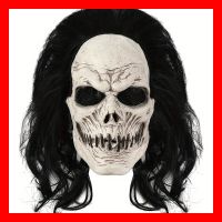 Totenkopf Maske weiss Haare Halloween Schock Horror Fasnacht