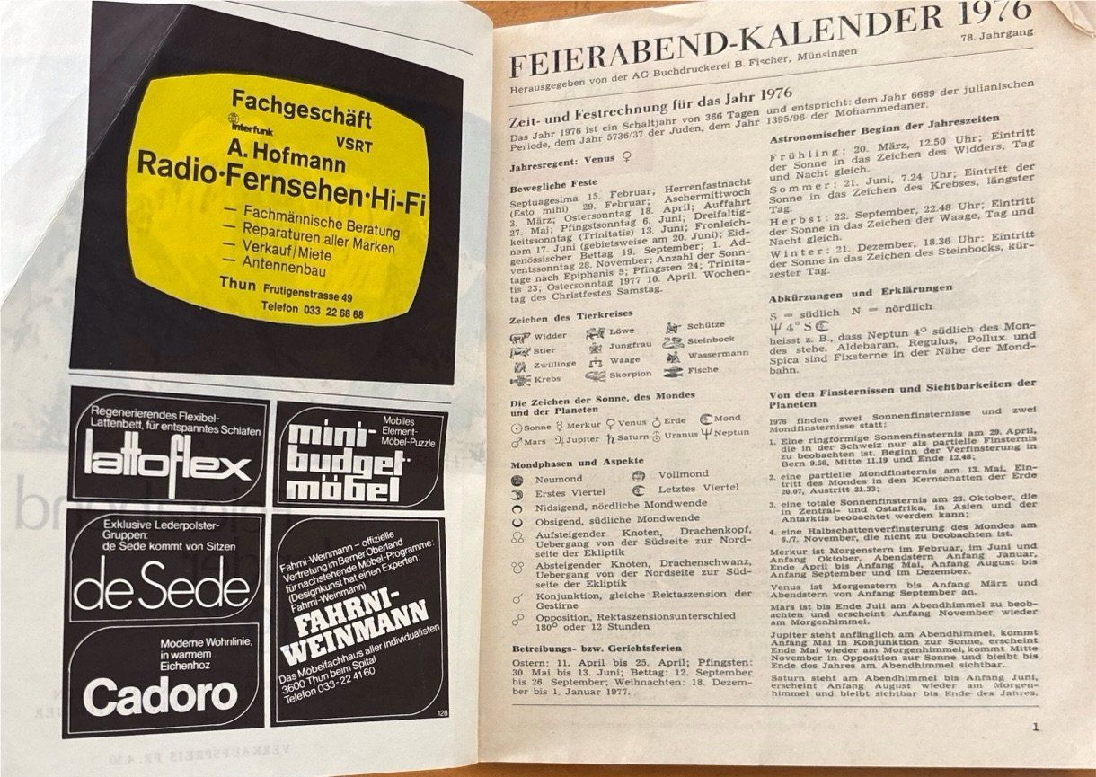 Libri: Feierabend Kalender 1976 – Usato da Sarnen venduto da Livres 1