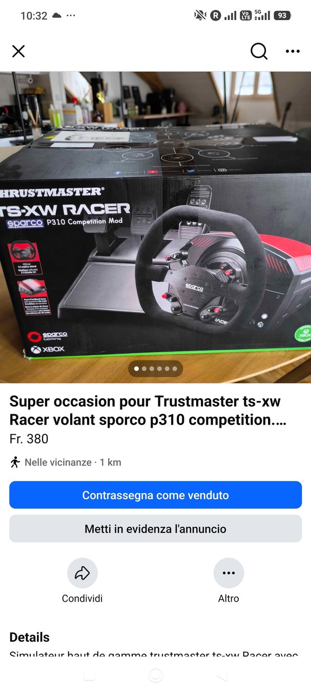 Thrustmaster Controller: SimRacing thrustmaster TS-XV race volant Sparco P-310 comp – Usato da Vuippens venduto da edo_z2cj