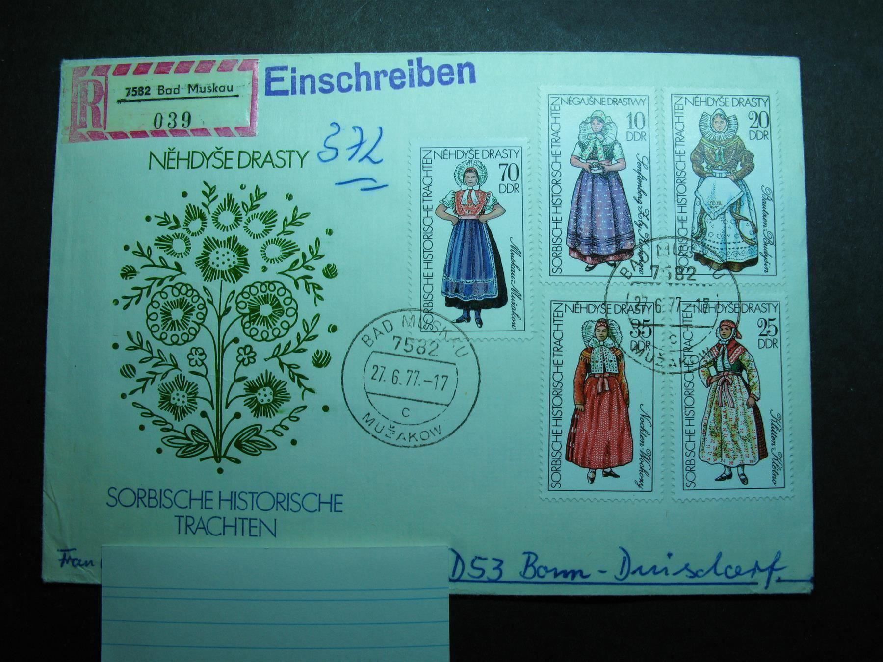 Tutti i francobolli: DDR 1977 Brief  Sorbische Trachten – Usato da Wil SG venduto da fva01