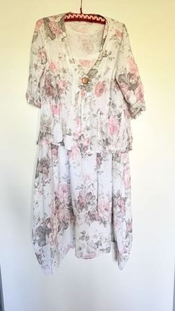 luftig-blumiges Sommerkleid mit Jacke, BW-Leinen, ca Gr. 40
