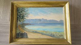 Tableau peinture paysage (cadre doré)