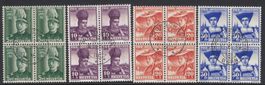 1939 Serie zentrisch gestempelte Viererblocks Zunr. J-89-92