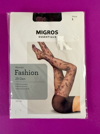 MIGROS Essentials, Strumpfhose Fashion, Gr. L, Schwarz/Lila