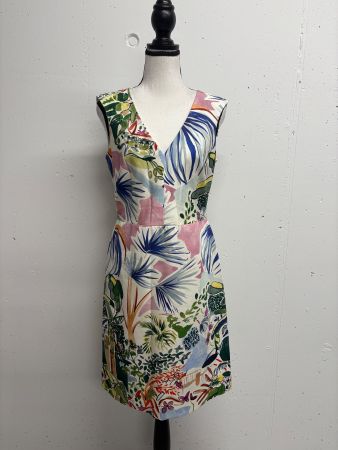 Caroll Kleid Gr. 38 bunt weiss Palmen Etuikleid Baumwolle