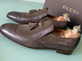 GUCCI Tassel Brogue Leder Wildleder Slip On Loafer 43.5 Neue