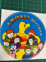 Vintage-Aufkleber – AMOXLI BEECHAM, farbenfroh und mit Figur