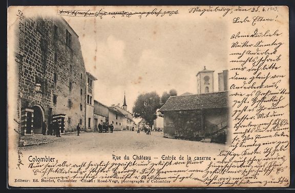 Cartoline postali: Colombier, Rue du Chateau, Entrée de la – Usato da Berlin venduto da bartko-reher
