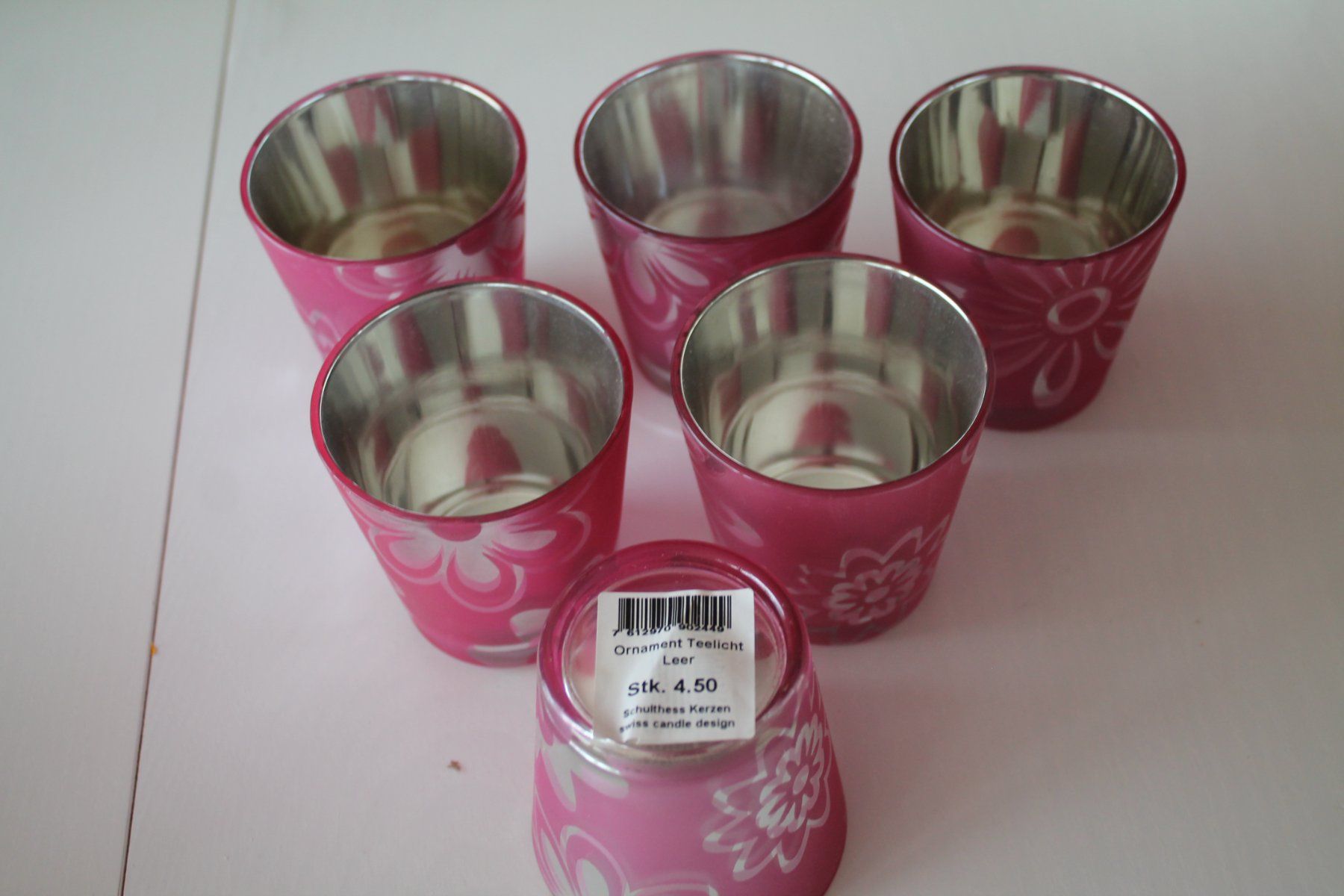 Portacandele: 6er Set Windlichter mit Blumen, Neu, Pink Silberglanz – Nuovo e nell'imballaggio originale da Hüttwilen venduto da pinti55 1