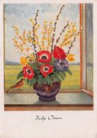 Frohe Ostern, Künstlerkarte fussgemalt, gelaufen 1955
