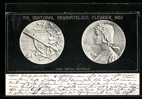 Cartoline postali: Fleurier, Tir Cantonal Neuchatelois 1902 – Usato da Berlin venduto da bartko-reher