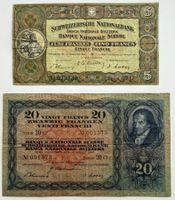 Lot de 2 billets banque Suisse pour collectionneurs