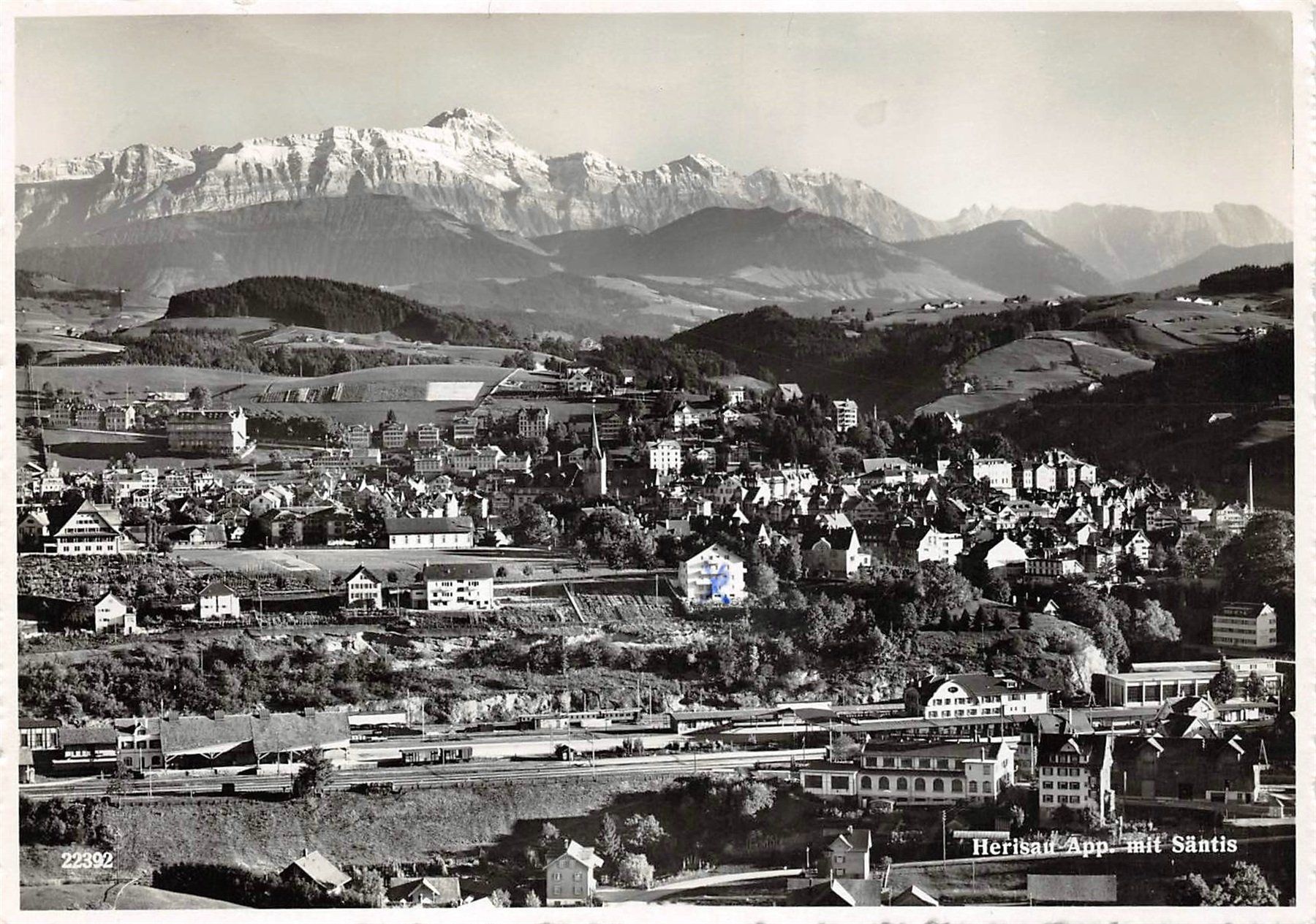 Ansichtskarten: Herisau mit Säntis – Gebraucht aus Ottikon b.Kemptth. von Neptun1974