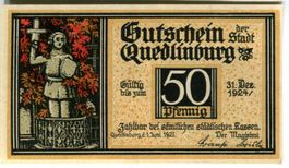 Notgeld "50 Pfennig. Quedlinburg 1921"