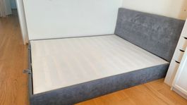 Boxbett 160x200 cm grau, mit Stauraum, OHNE Matratze