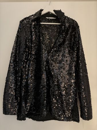 Zara Pailletten Bluse Schwarz, Gr. S – nur einmal getragen