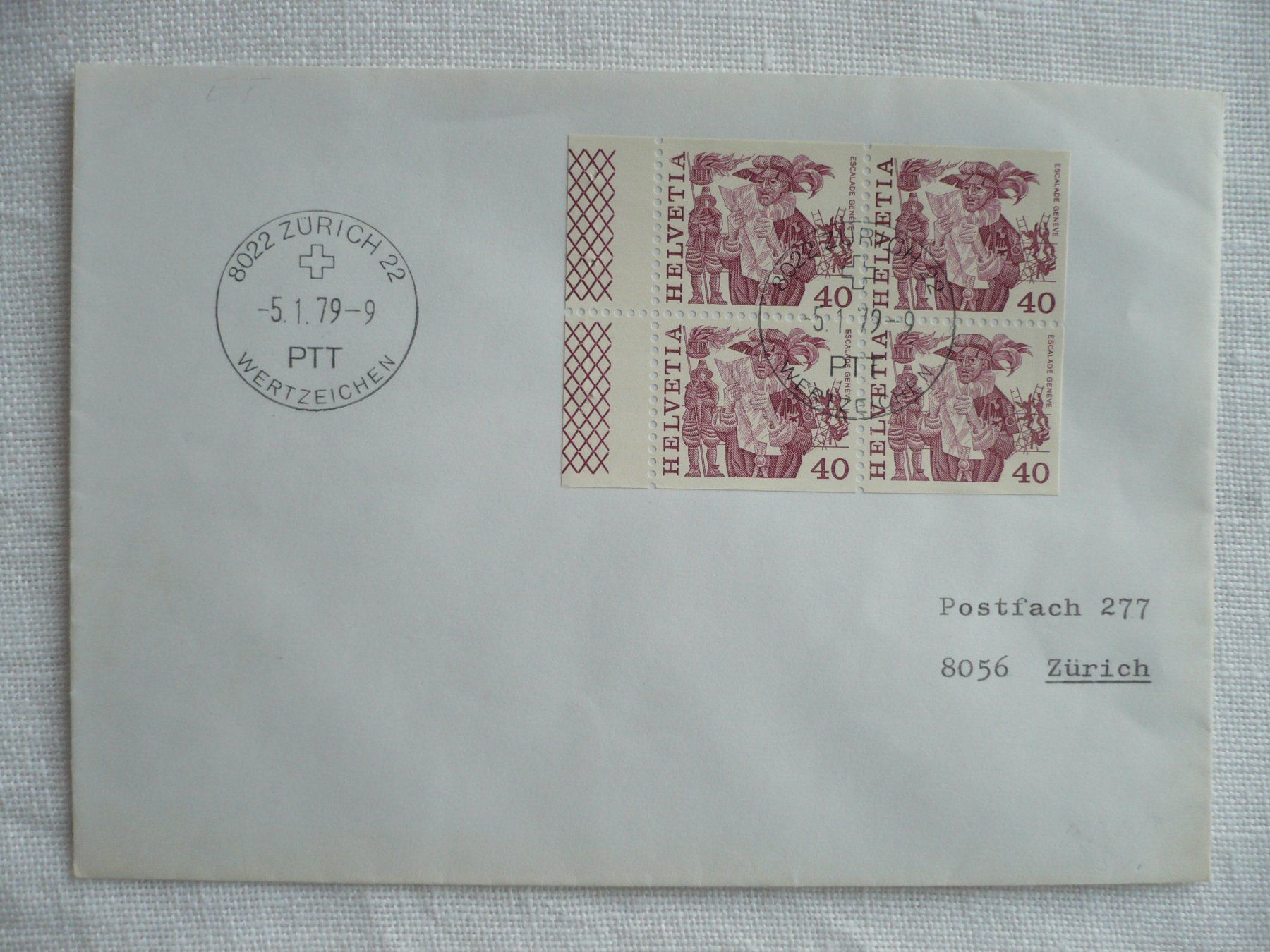 Alle Briefmarken: 1979 FDC aus Markenheftchen 4er-Block – Gebraucht aus Zürich von saltandpepper008