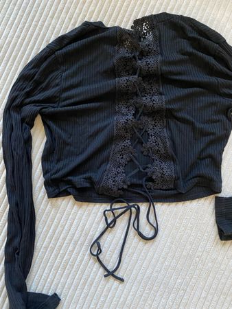 Glamorous Oberteil Shirt Langarmshirt Gerippt Schwarz Gr 36
