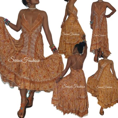 Sommer Hippie Boho Ethno Floral Maxikleid StrandkleidXS-L
