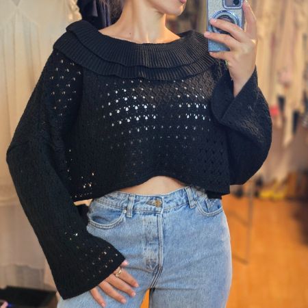 🖤 Schwarzer Crop Strickpullover Oversize M/L
