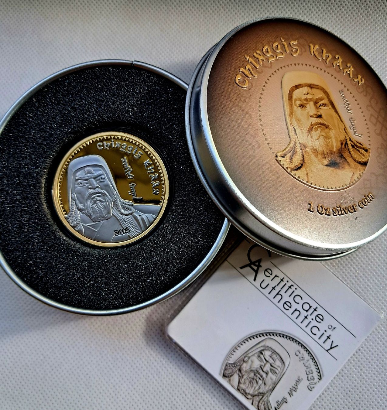 Tutti le monete: 1 OZ Silber Chinggis Khaan 2014 – Nuovo e nell'imballaggio originale da Weinfelden venduto da shopping-island