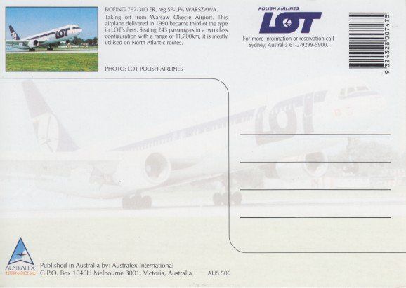 Cartoline postali: Boeing 767, Polish Airlines LOT – Usato da Zuerich venduto da OceanLinerPostcards 1