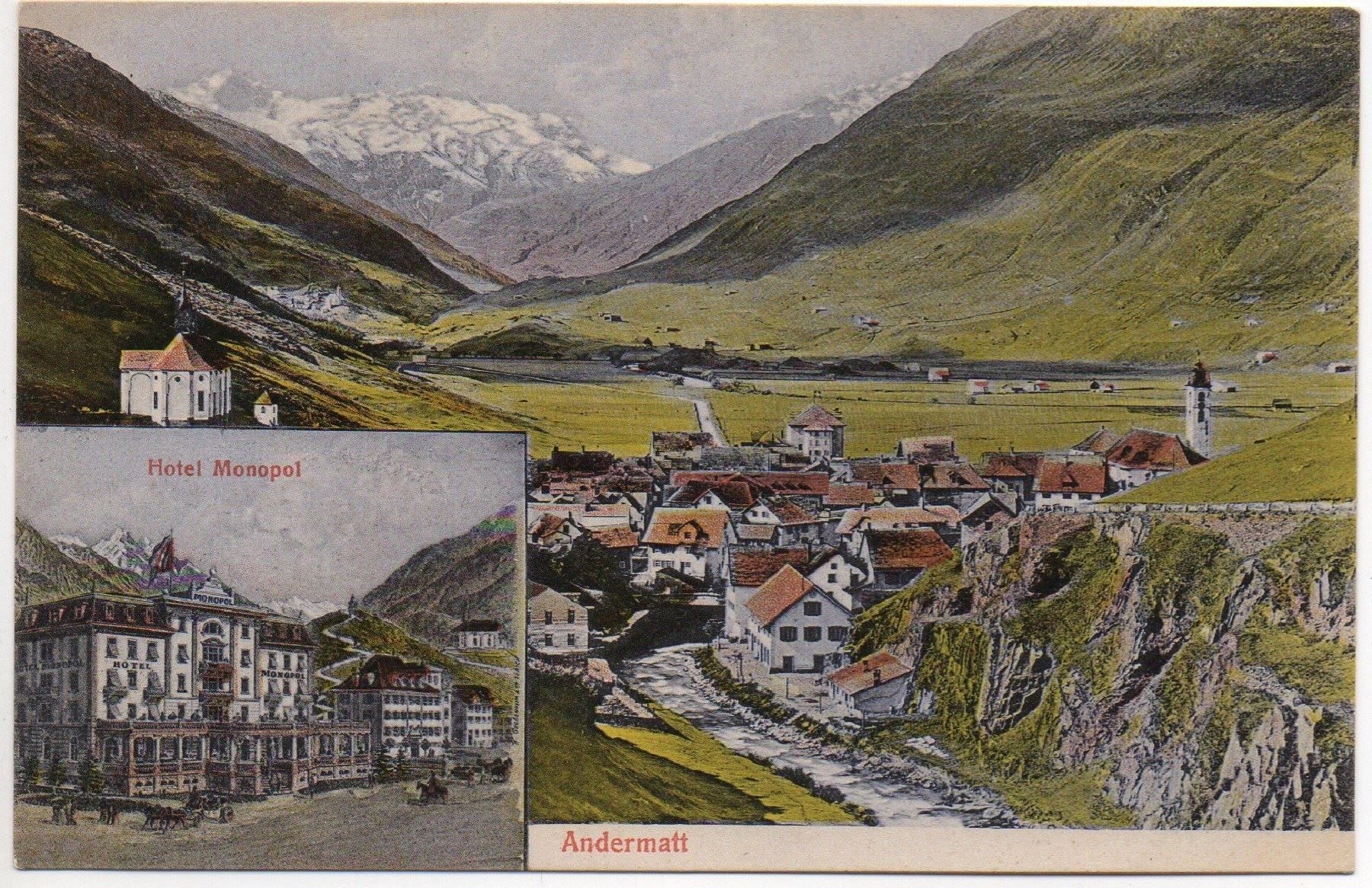 Cartes postales: 2-Bild-AK ANDERMATT Hotel Monopol – Neuf (Voir description) à Jona par philajona