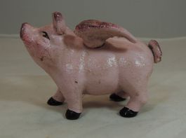 Schweinchen mit Flügel, Eisen Figur, Kässeli