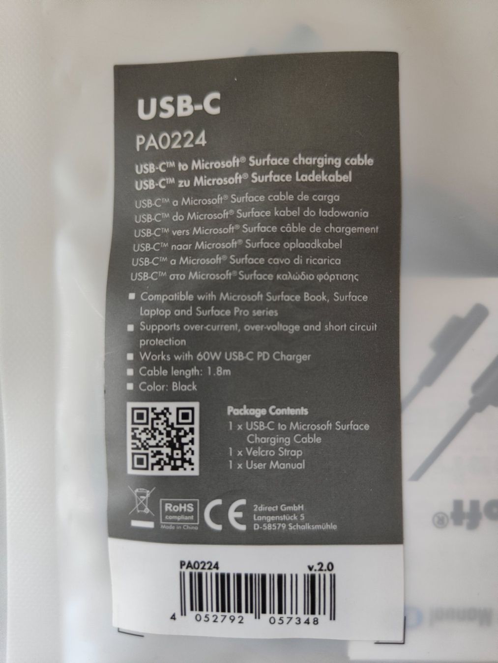 Microsoft Kabel: USB-C zu Microsoft Surface Ladekabel – Neu (gemäss Beschreibung) aus Winkel von 89Q2DF3 2