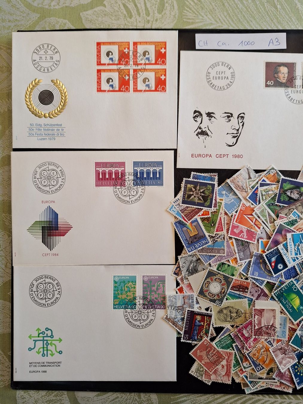 Tutti i francobolli: CH- ca. 1000 und 4 Briefe dazu (A3) – Usato da Genolier venduto da Antoine30 1