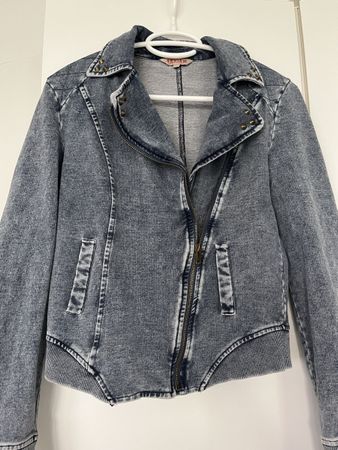 Coole Review Jeansjacke im Biker-Stil, Grösse L, Top!