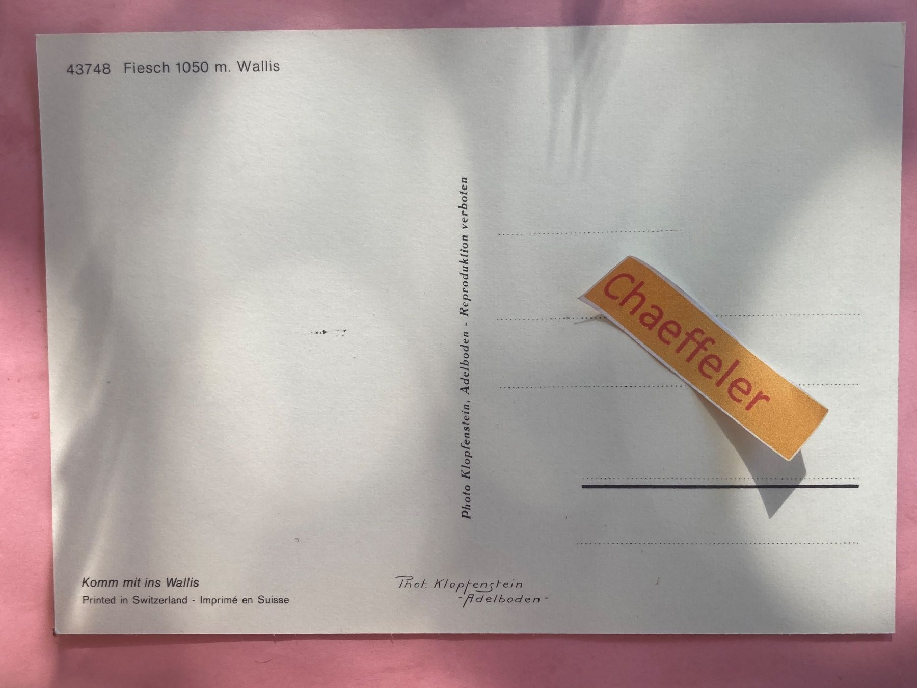 Cartoline postali: 43748 Fiesch, Wallis – Usato da Zürich venduto da Chaeffeler 1